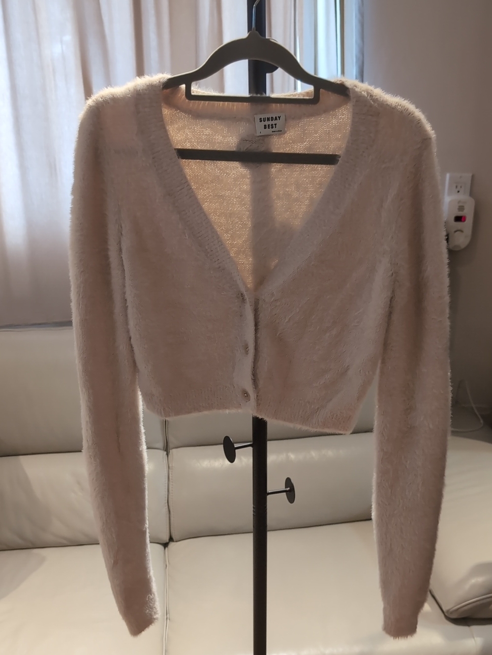 Sunday Best Cream Fuzzy Cropped V-Neck Cardigan